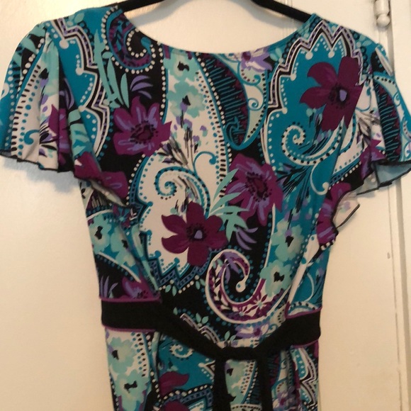 Blue Purple Black Dress with front purple broach - Picture 3 of 4